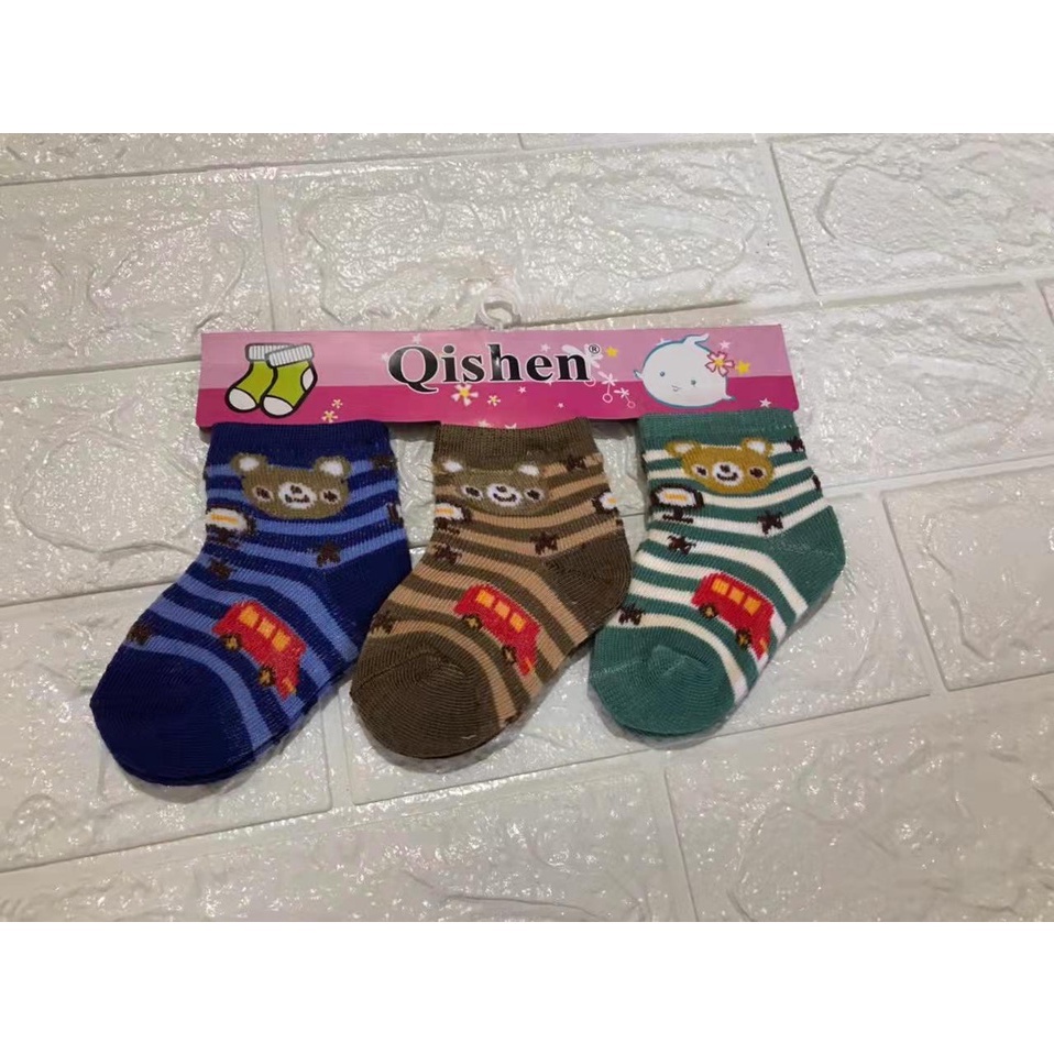 Kaos Kaki Bayi Motif 3in1 Polos Antislip 0-6 Bulan Newborn Variasi Lurus Lipat