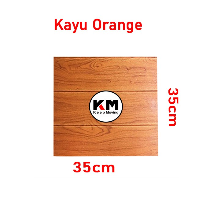 KM Wallpaper Foam 3D Motif Kayu Wallpaper Dinding 70cm X 70cm-Kayu Orange 35x35cm