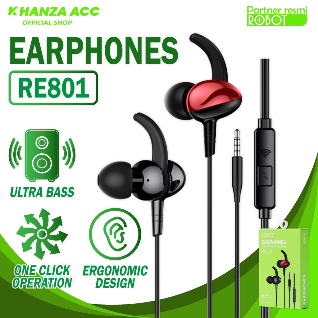 KHANZAACC ROBOT RE801 Wired Earphone Bass Stereo