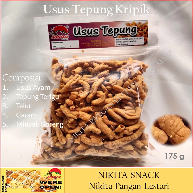 usus tepung kripik 175g, kripik usus,lezat gurih,camilan sehat ,murah,bergizi DERA SHOP