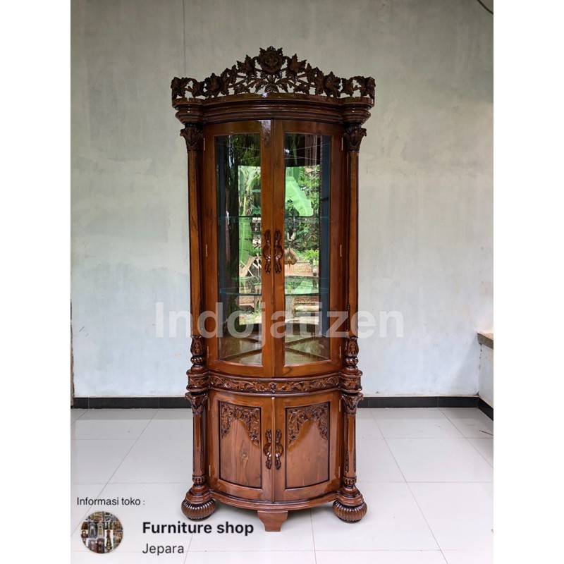 Lemari sudut majapahit lemari hias kayu jati