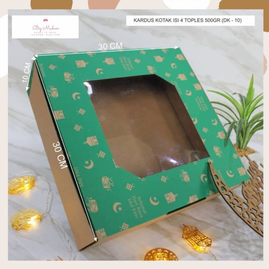 

Parsel Ramadan Kotak motif ied Isi 4 Toples 500 Gr (Isi 10 Pcs) DK-10
