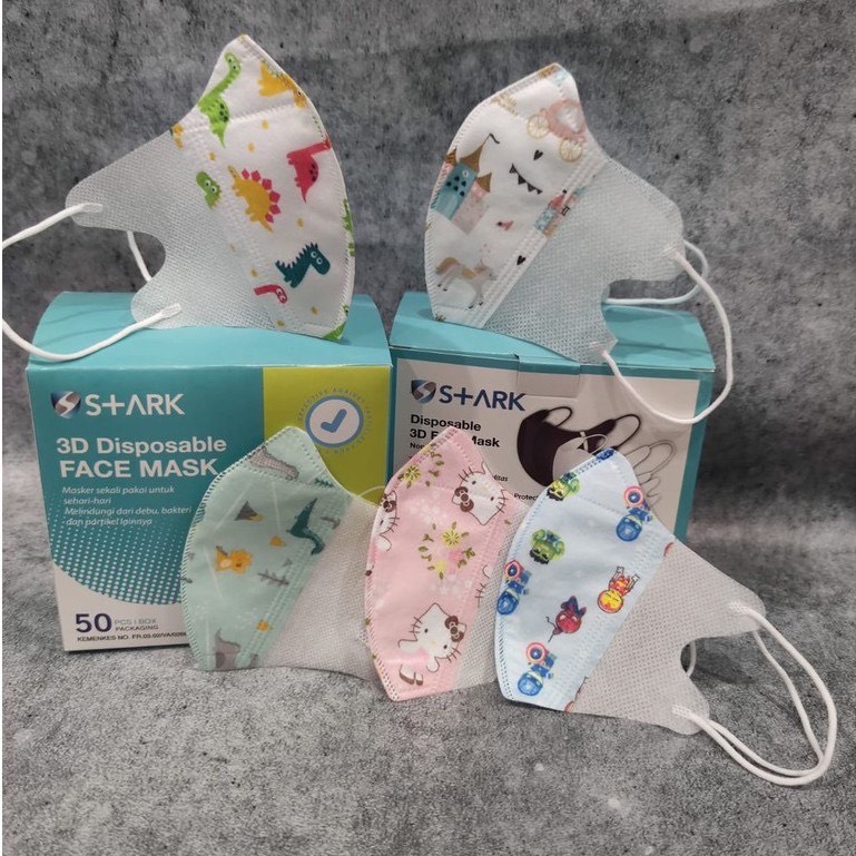 MASKER DUCKBILL ANAK KIDS STARK EARLOOP 3PLY KN95 ISI 50PCS KARAKTER LUCU