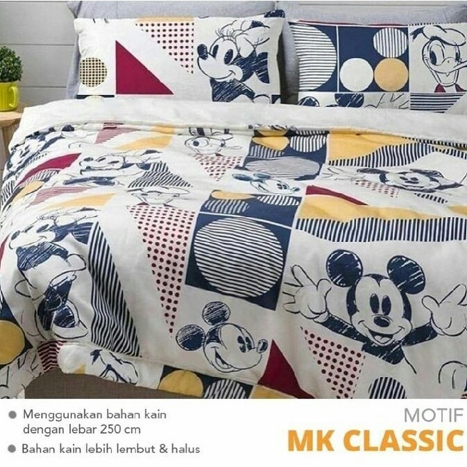 Bahan kain sprei meteran katun lokal CVC Esra motif Mickey Mouse MK Classic MK Monochrome untuk anak