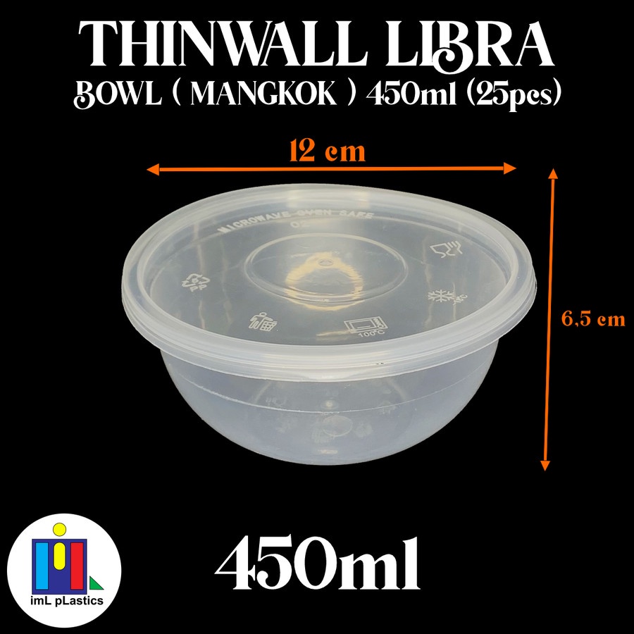 Kotak Makan Plastik THINWALL LIBRA BOWL MANGKOK 450ml-1 set 25pcs