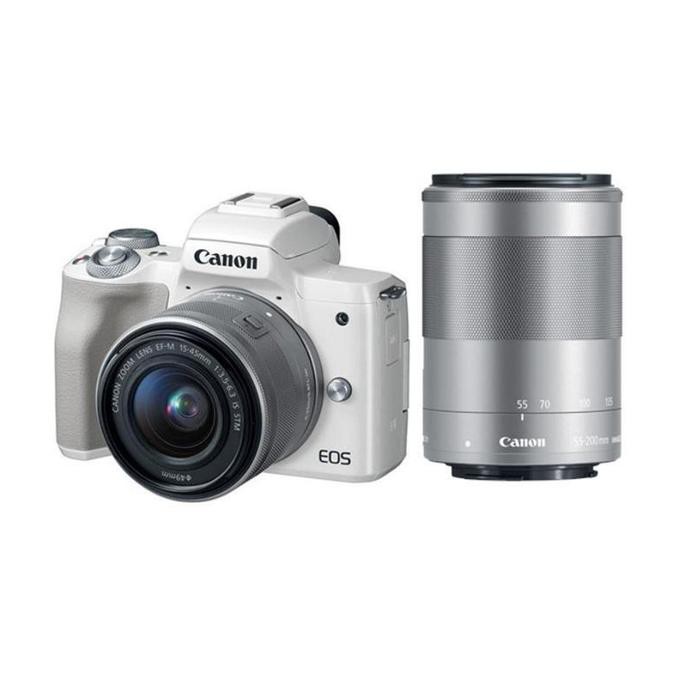 [BISA BAYAR DITEMPAT] Canon EOS M50 Kit 15-45mm Kamera Mirrorless - White + Lensa 55-200mm W PROMO
