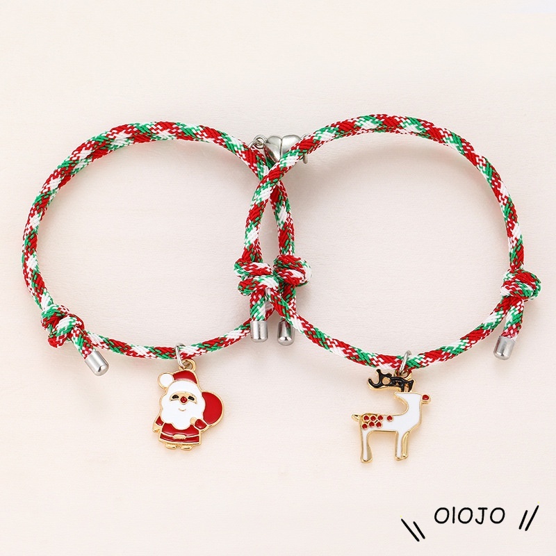 2 Pcs Beberapa Magnet Gelang Menarik Santa Claus Kreatif Adjustable Pesona Gelang Cinta Hadiah Natal - ol