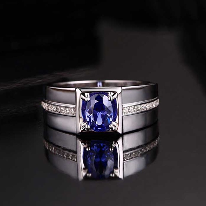 Safir Berlian S925 Perak Sterling Cincin Pertunangan Pernikahan Perhiasan Fashion Pria Wanita Baja Titanium Kristal Rings