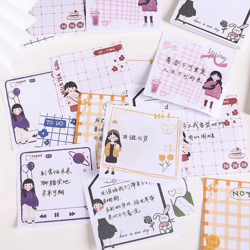 4pcs Sticky Notesmemo Pad Mini Portable Motif Seri JK Girl Untuk Pelajar