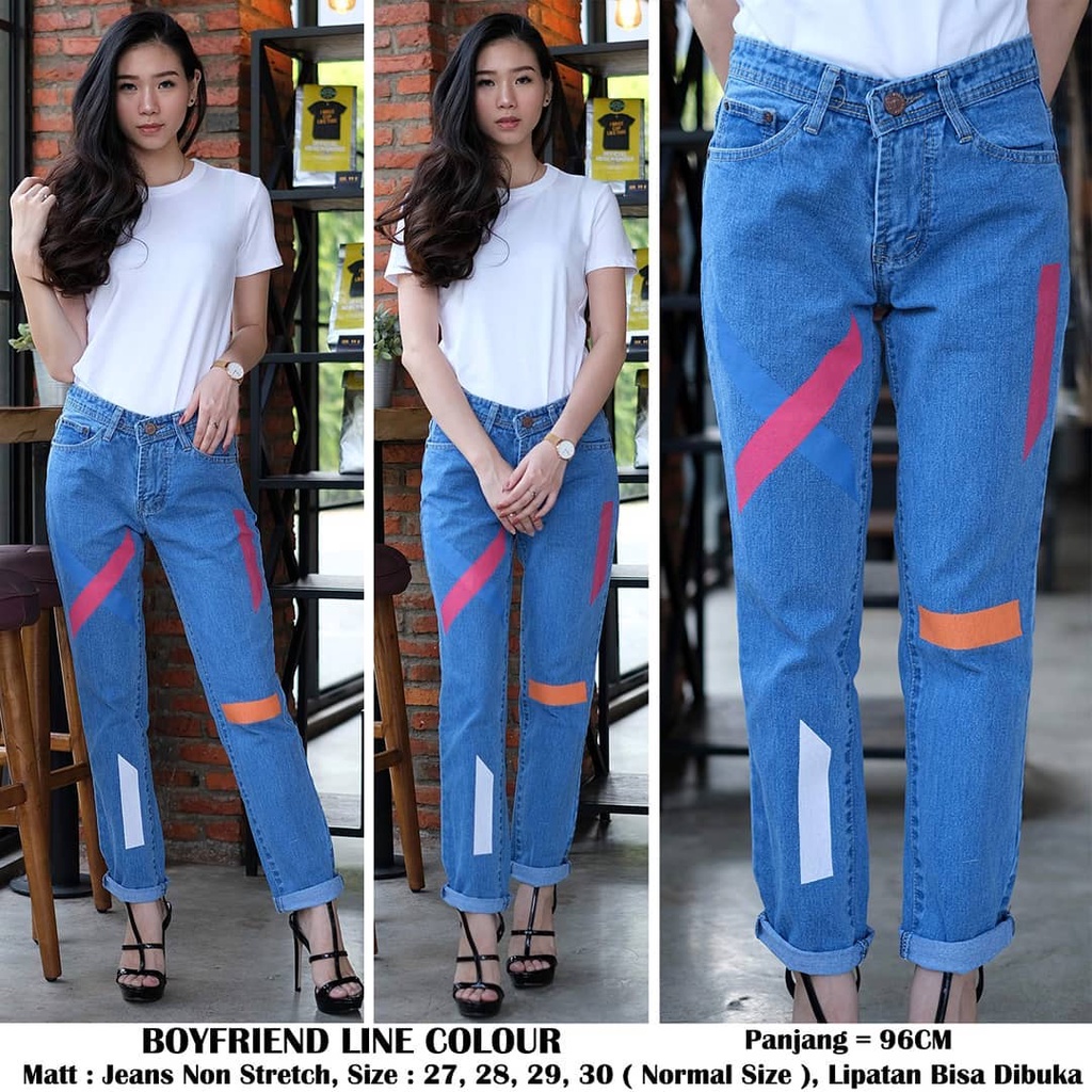 MAGCUN STORE - Celana Wanita Plain Boyfriend Jeans BF Jeans Sablon Silang