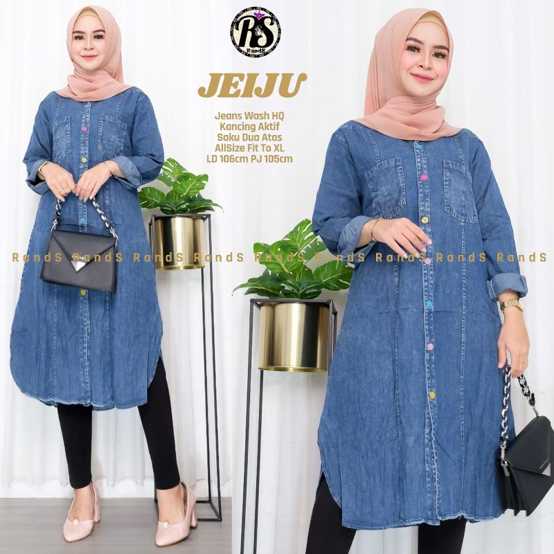 jeiju tunik jeans wash ori/tunik premium/tunik jeans busui/tunik wanita terkini