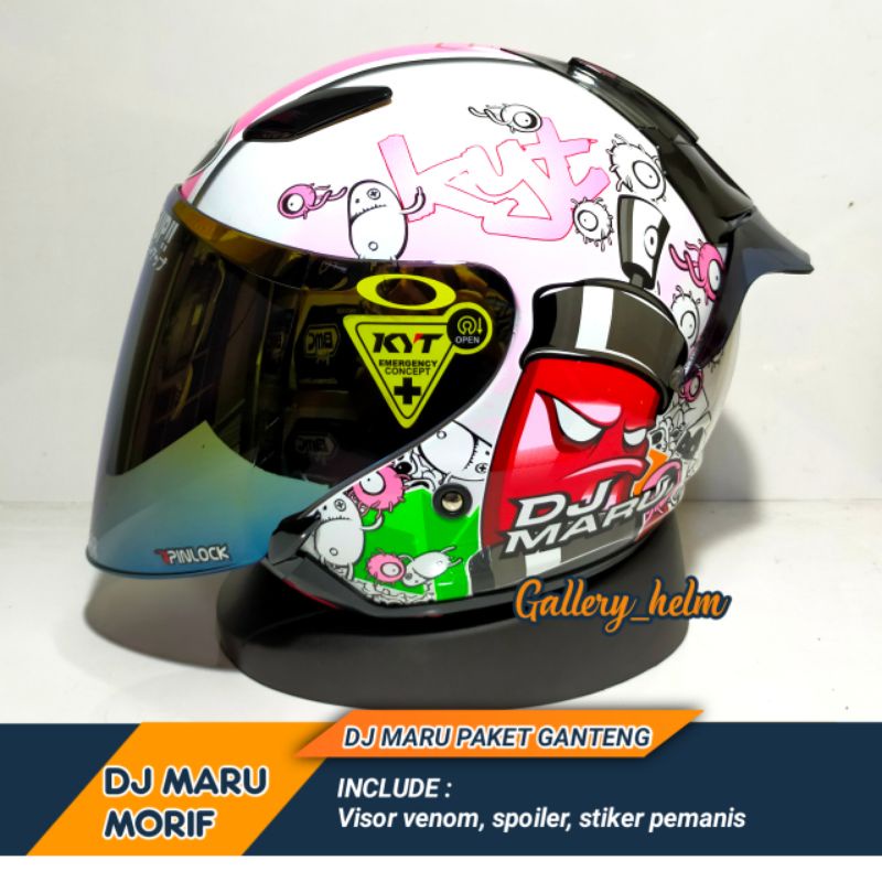 HELM KYT DJ MARU MOTIF #5 PUTIH PINK | PAKET GANTENG VISOR VENOM SILVER