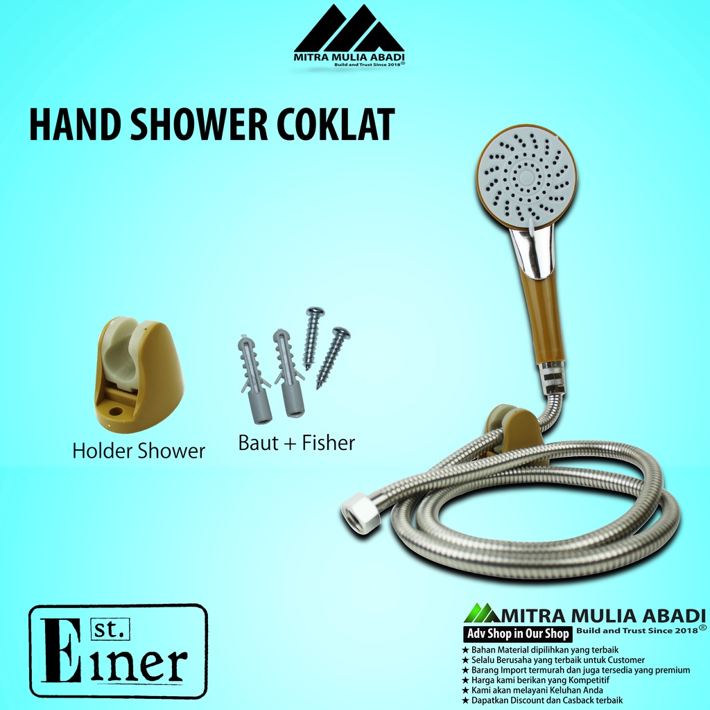 Hand Shower mandi / shower bulat Chroom Silver Handle Coklat