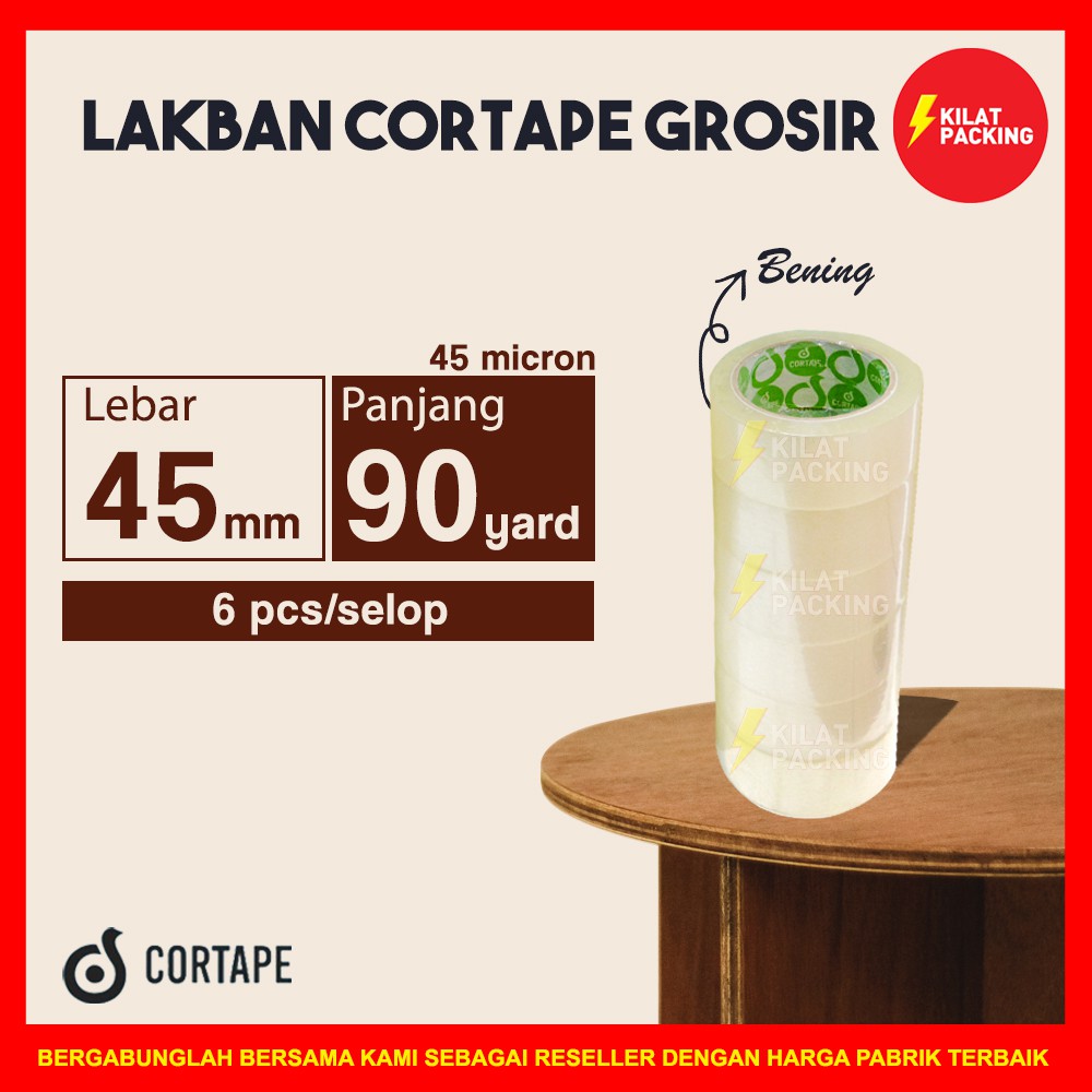 

Lakban Cortape Bening 45 mm x 90 Yard Ekonomis Termurah 1 Selop