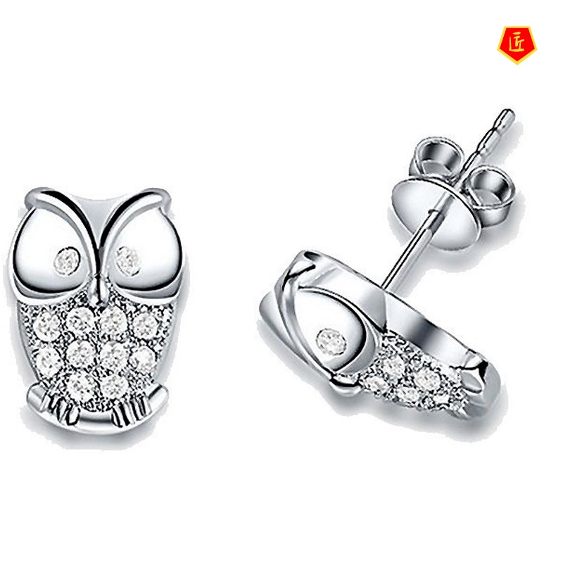 [Ready Stock]Simple Personality Diamond Owl Stud Earrings