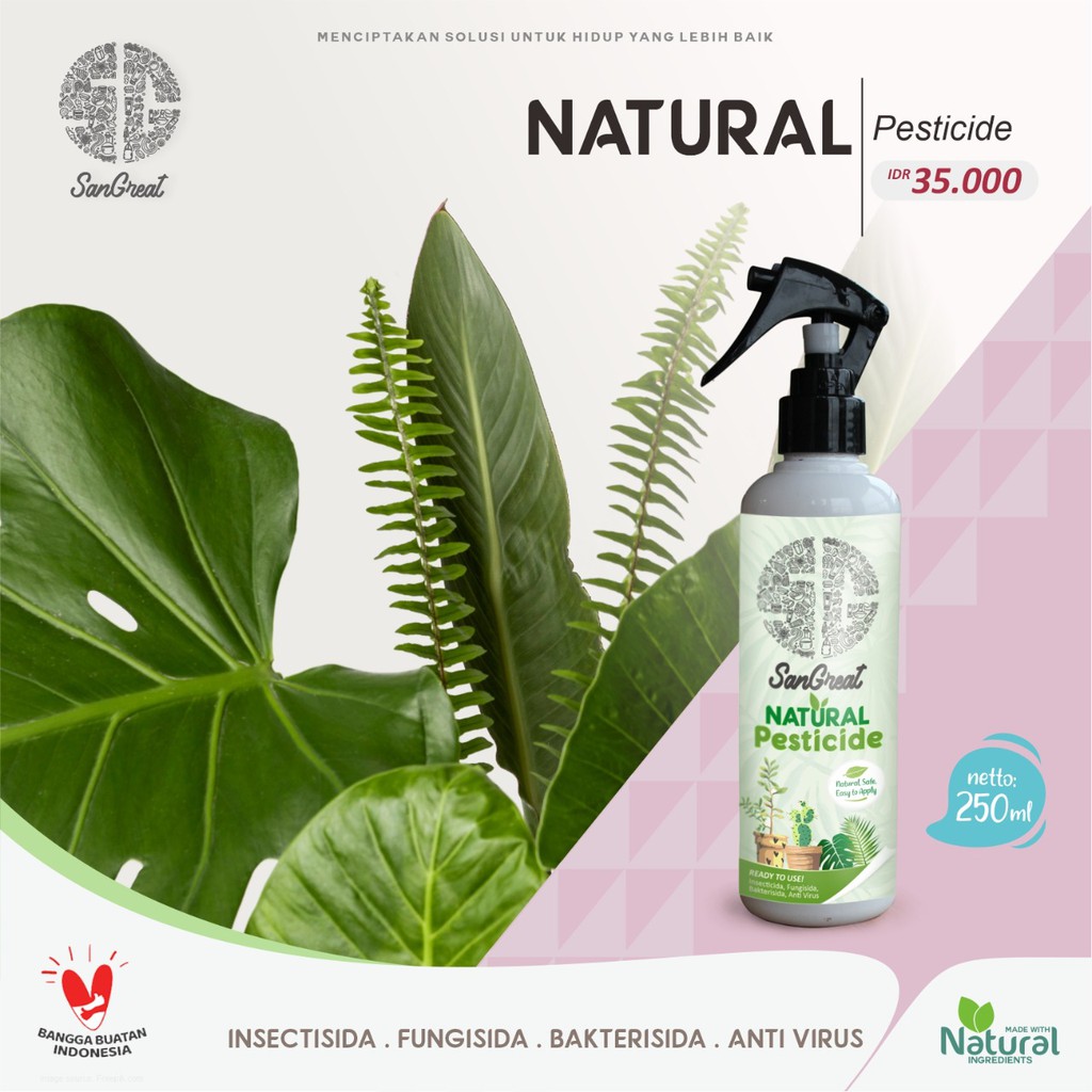 SanGreat Natural Pestisida pengendali hama dan penyakit untuk kutu putih ulat trips keong semut tanaman hias dan tabulampot 250 ml-pestisida organik