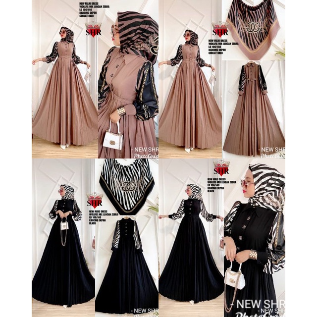 COD !!! NEW SHR ORI 100% DRESS MAXI wolfis ZEBRA PREMIUM BUNGA BLACK MILO LEOPARD SYAHIRA-4