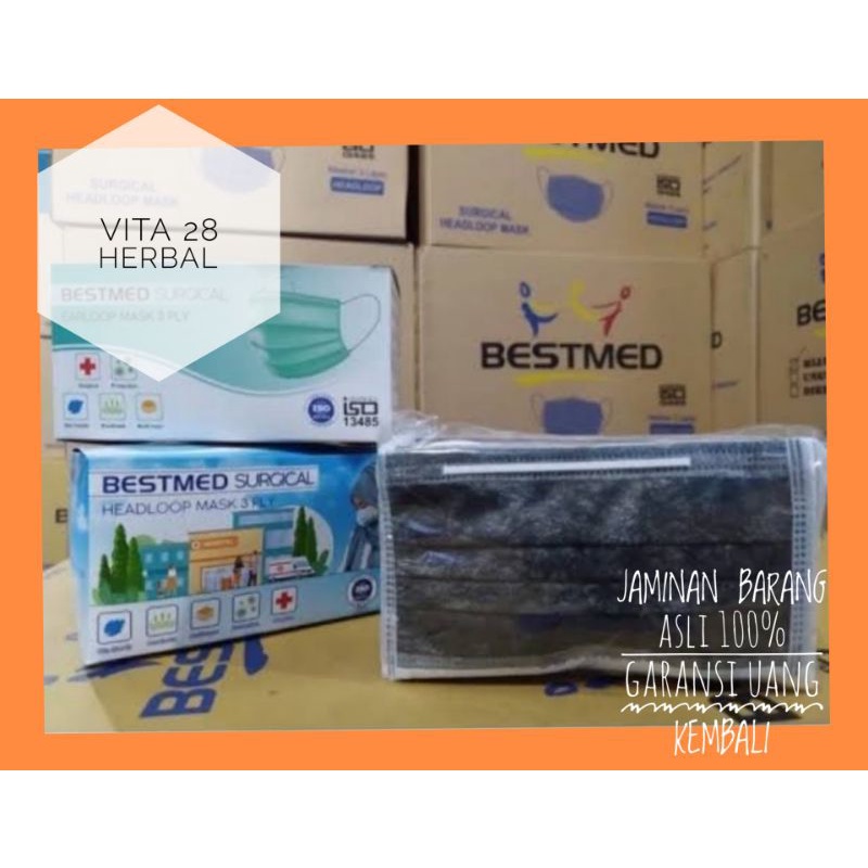 MASKER MEDIS HIJAB HEADLOOP 3PLY BESTMED WARNA HITAM SEPERTI SENSI
