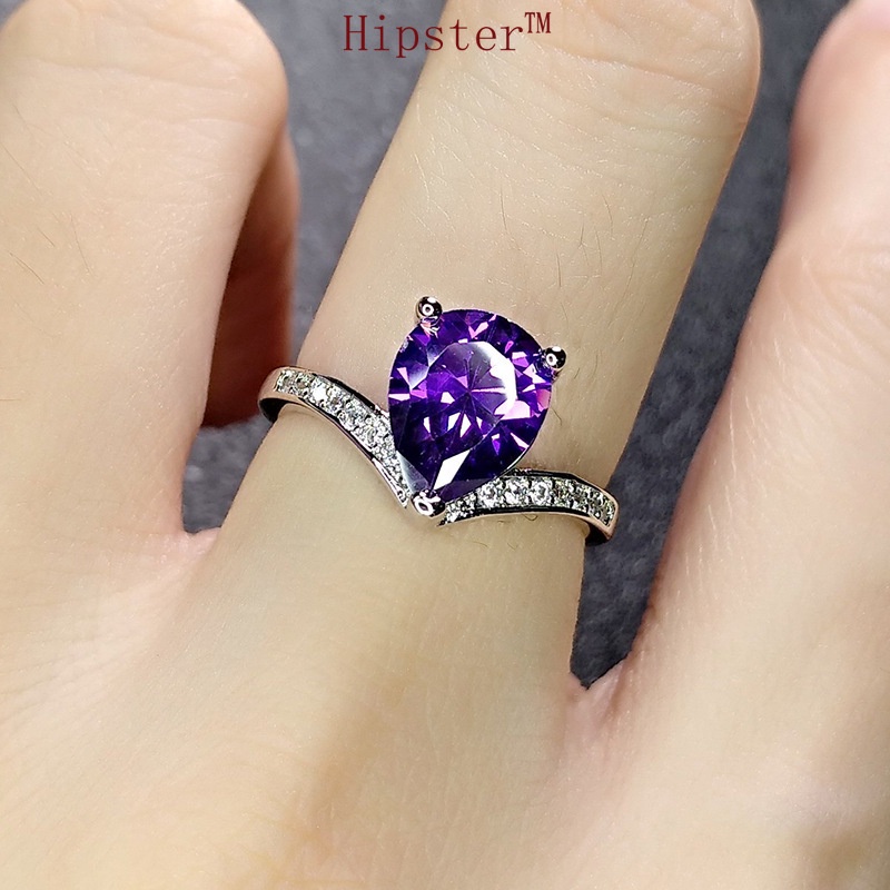 New Best-Selling Hot-Selling Inlaid Amethyst Drop-Shaped Adjustable Ring