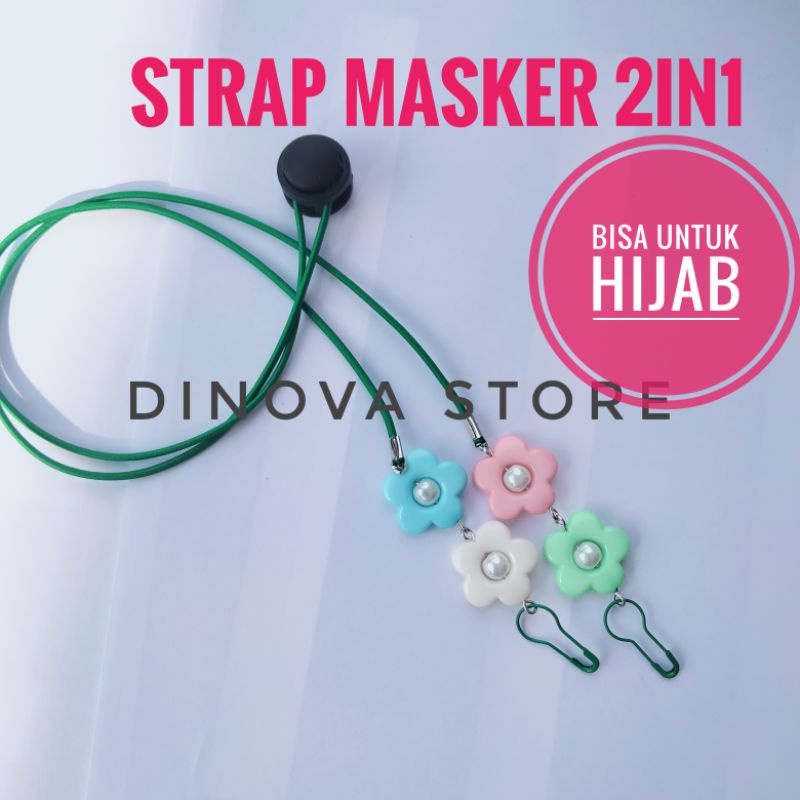 STRAP masker hijab 2 in 1 Bunga 2 polos stoper/strap masker hijab/konektor masker