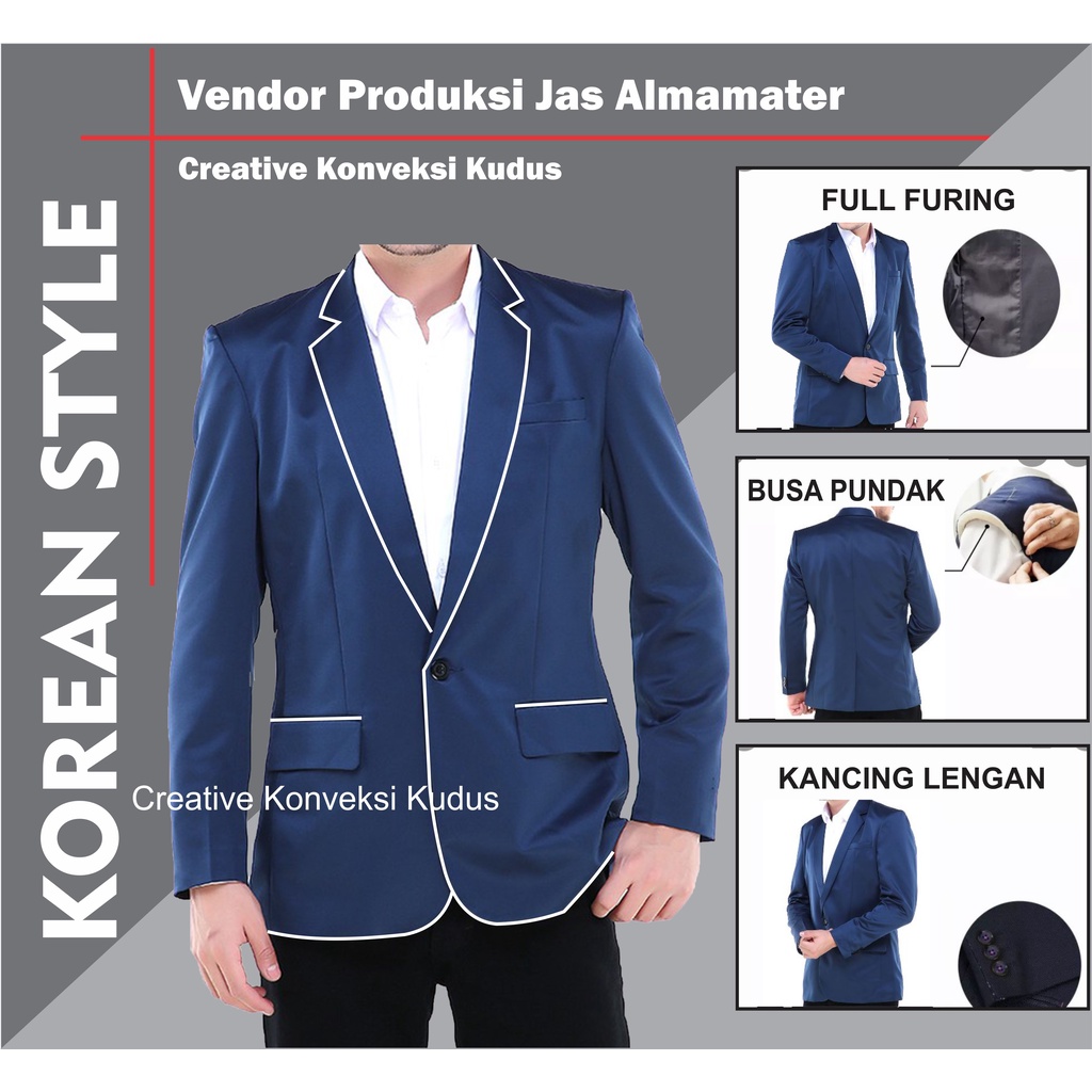 Jas Almamater navy lis putih Full Puring /Jas Mahasiswa / pondok pesantren/ jas sekolah osis bordir