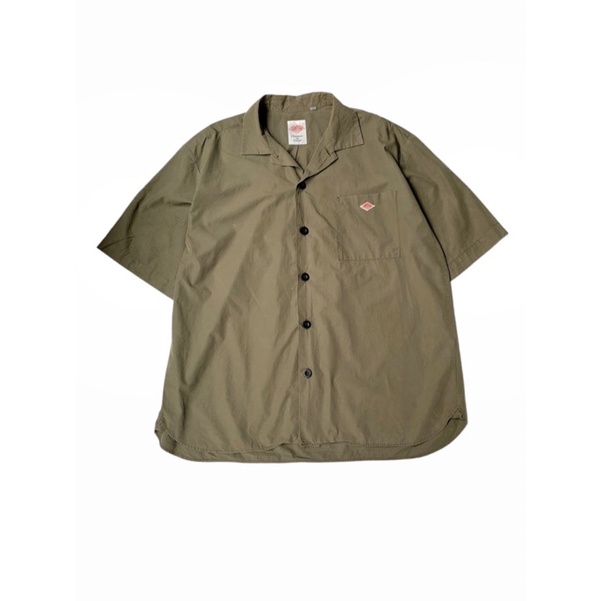 Danton Vetements de travail Japan Open Collar Shirt Olive Green.