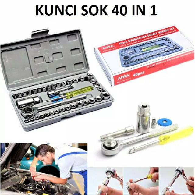 Tool Kit 40 ini 1 Kunci Sock - Pas - SHOCK - Sok Obeng Alat Bengkel Set Termurah