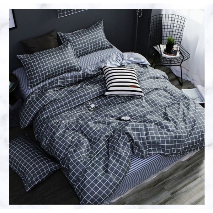 Sprei Aesthetic Minimalis Kotak Abu Kotak by Esther Collection