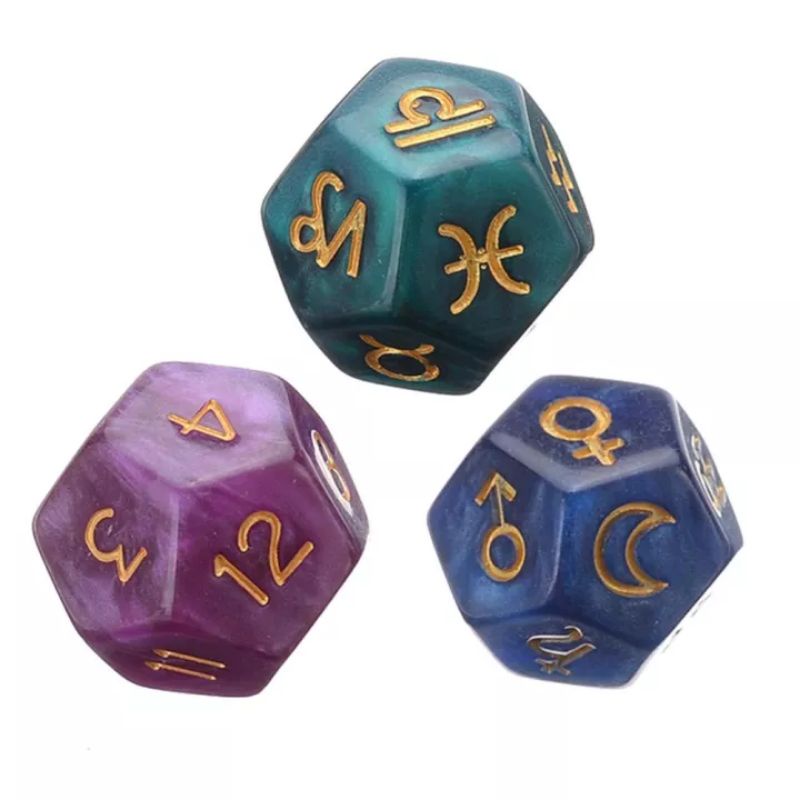 Dadu Astologi 12 sisi Divination Astrology Dice 3 pcs