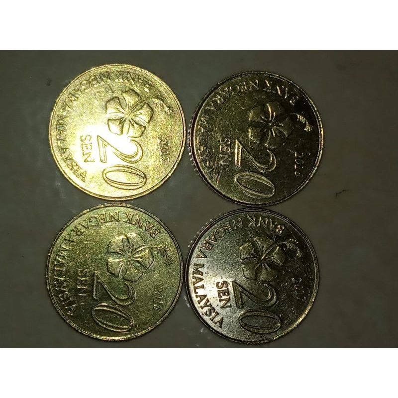 Koin Malaysia kuning 20 Sen Grade XF bagus Rp1750 per keping