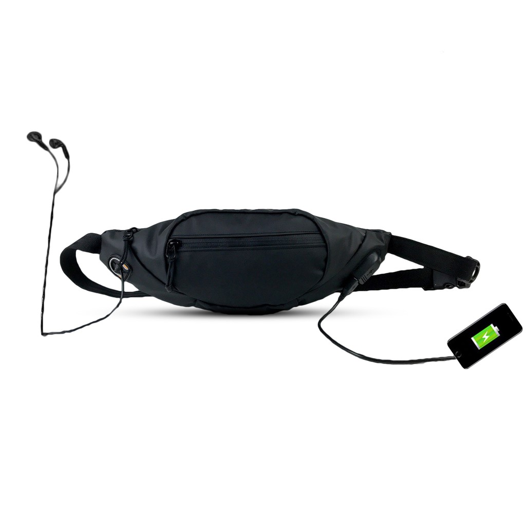 Tas Selempang Waistbag USB Waterproof Pria Wanita