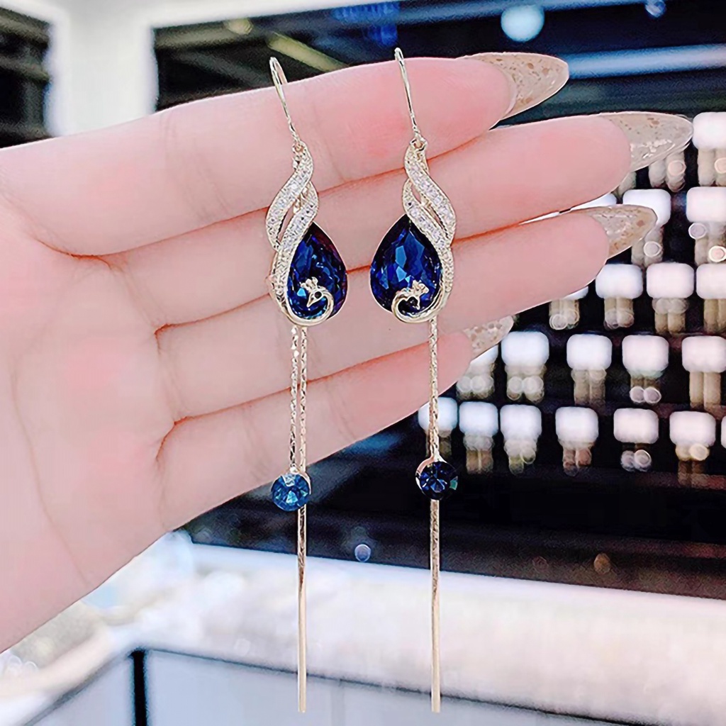 Hu Hu Hu Hu Hu Alat Bantu Pasang Kacamata♡ 1 Pasang Anting Juntai Bentuk Merak Untuk Kencan