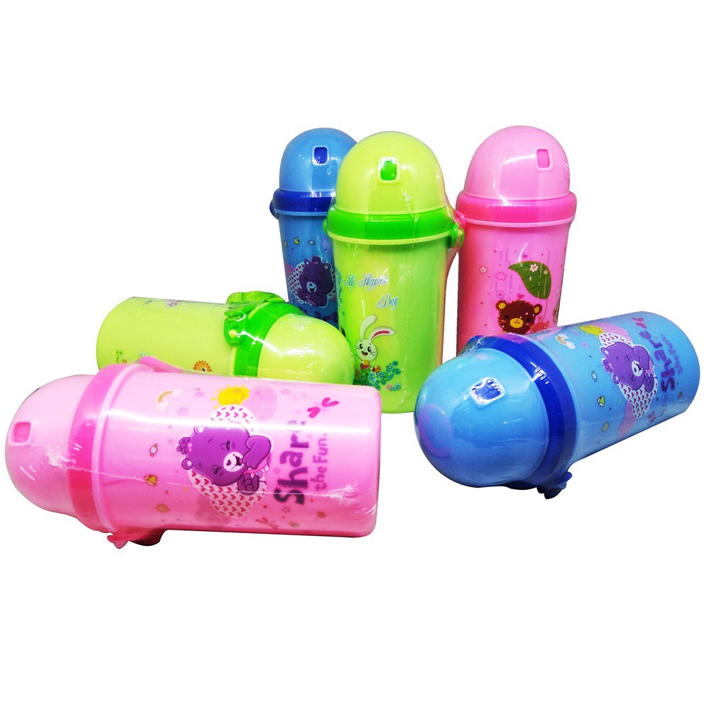 Botol Minum Anak Karakter 750 ml - Random Color + Sedotan Tali BPA Free