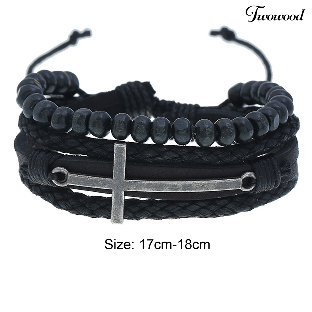 Twowood Men Bracelet Vintage Multi Layers Beads Knitted Male Bracelet for Daily Wear