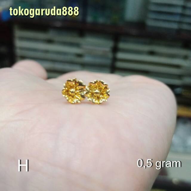 Anting giwang asli kadar 700 70% 22 gantung bulat merica kerawang desi love permata bunga paku