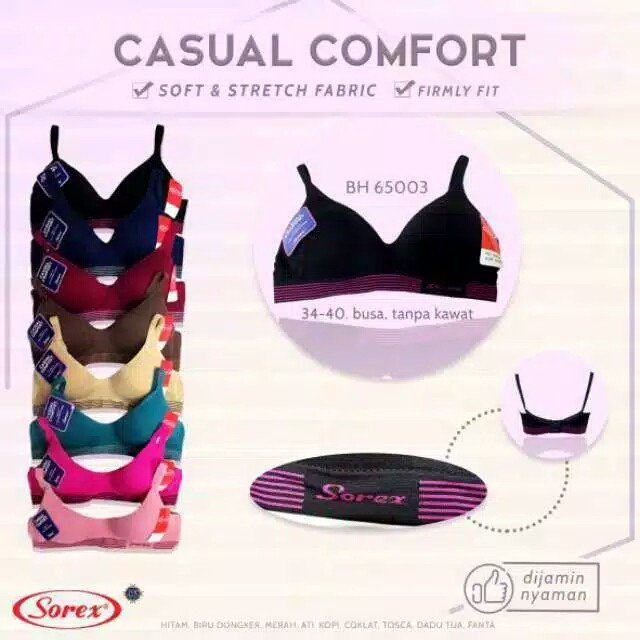 Bh Bra Sorex 65003 (Cup Sedang) Casual Comfort | Bra Busa Tanpa Kawat | Basic |jpx