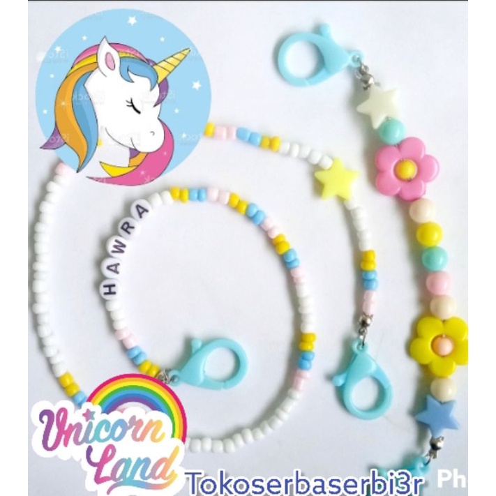 1 set Strap masker anak + konektor masker anak tema unicorn ( bisa request nama/warna/tema)