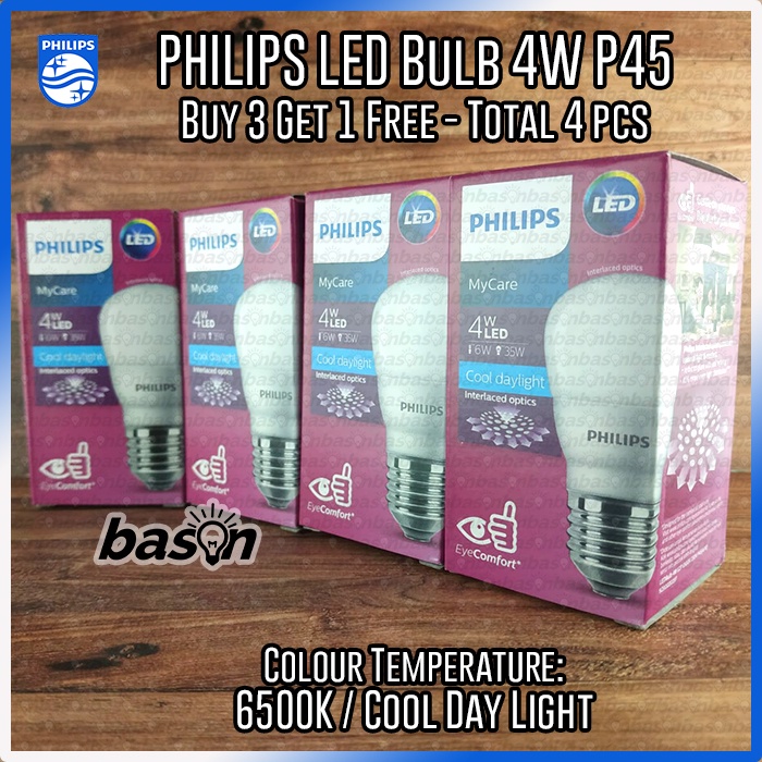 PHILIPS Multipack LED Bulb 4W Putih - Beli 3 Gratis 1