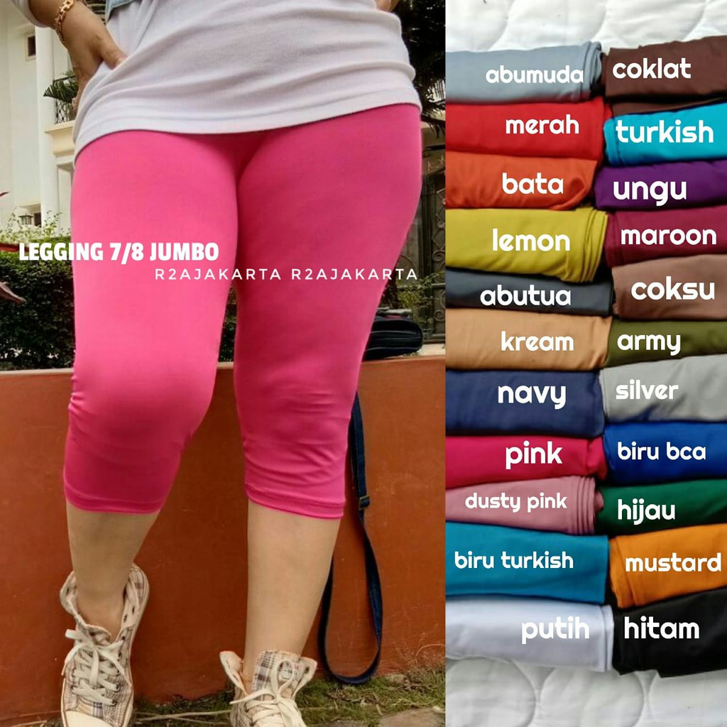 CELANA LEGGING 7/8 SPANDEX JERSEY SPANDEX ELASTIS WANITA POLOS JUMBO XXL- R2AJAKARTA