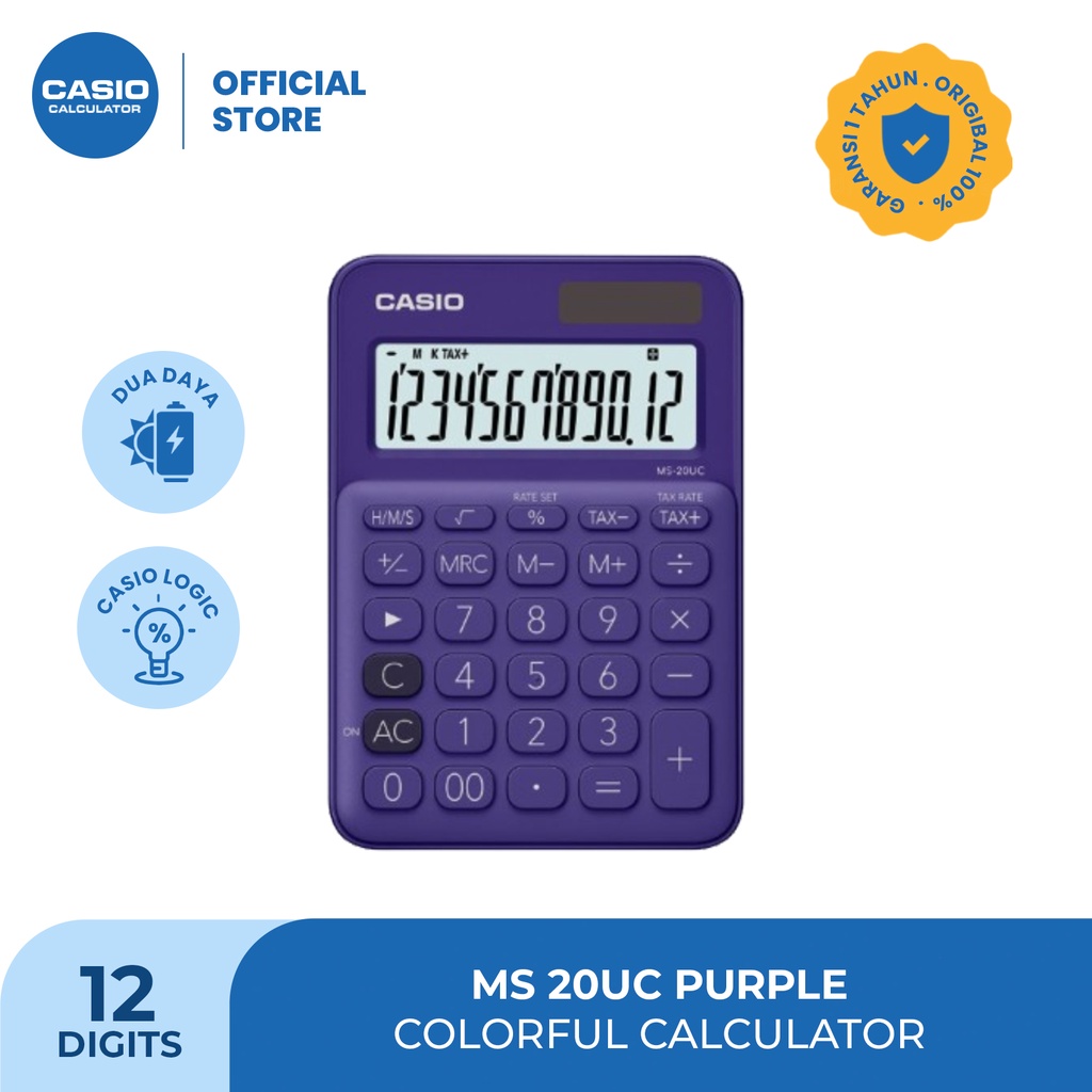 

CASIO MS-20UC - Ungu - Kalkulator Kantor - Seri Colorful - 12 digit