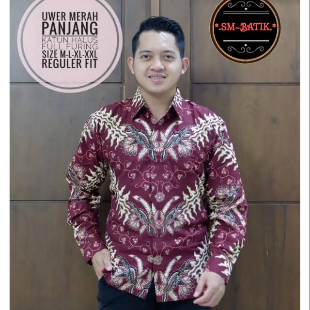 Kemeja Batik Eksklusif UWER MERAH/HITAM Bahan Katun Halus Lapis Furing