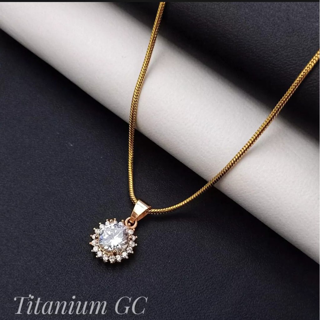 kalung titanium anti karat pria wanita dan liontin permata