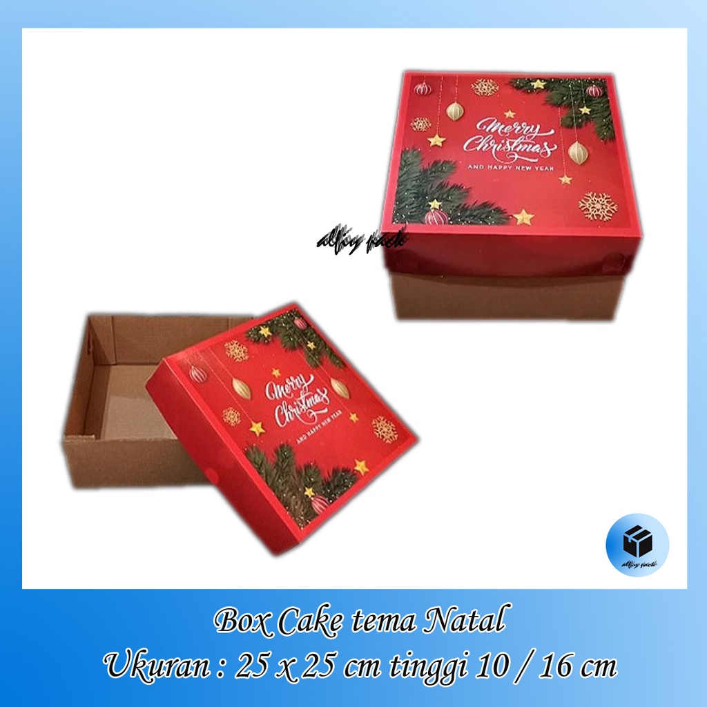 

1pack isi 5pcs BOX CAKE TEMA RED / WHITE MERRY CHRISTMAS UKURAN 25X25X10 / 25X25X16 CM DUS MARMER CAKE KOTAK KUE BOLU KEMASAN PARCEL NATAL XMAS