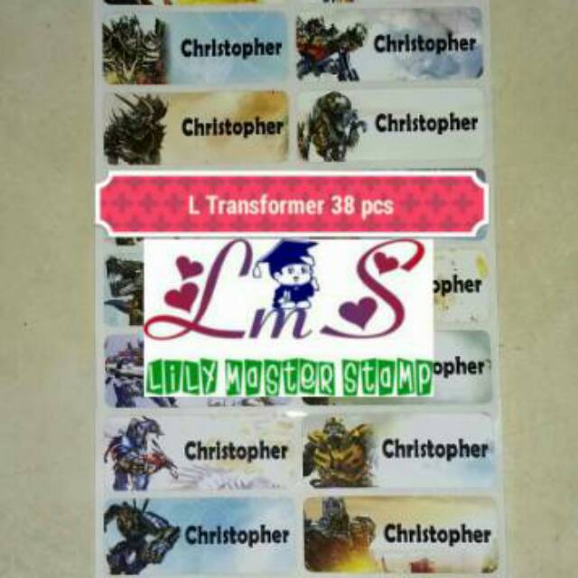 

Stiker label nama anak sekolah murah waterproof anti air transformer robot Size L
