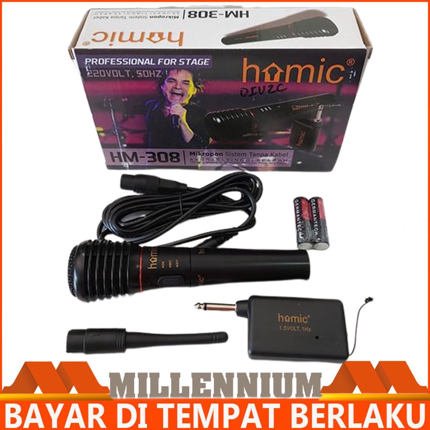 Mic Wireless Microphone Homic HM 308 Mikrofon Bisa Kabel Dan Wireless