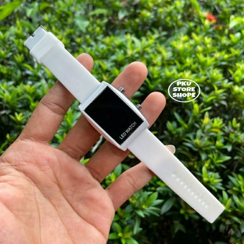 Mini Jam Tangan Led Watch New !!  Body Stainlees Stel Strap Silikon Mewah Persegi Panjang | Jam Tangan Wanita Digital Terlaris Anti Air