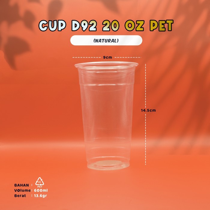 Gelas Cup Plastik 20 OZ PET - Cup Bening - Cup Plastik tebal-D92