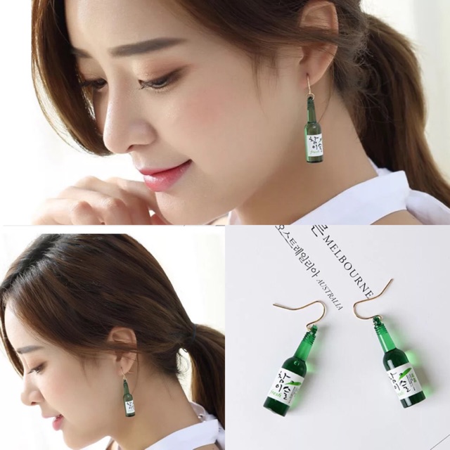 Anting lucu botol soju import cute murah korea kdrama ready supplier