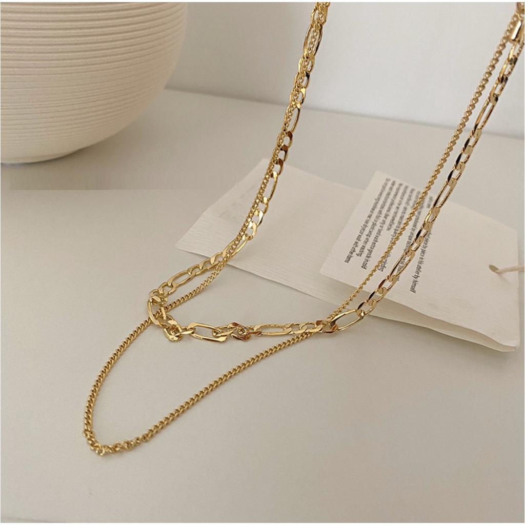 Kalung Rantai N3376 2 Layers Double Layer Wanita Gaya HIpHop Korea Fashion Elegan Import Aksesoris Cewek Hip Hop