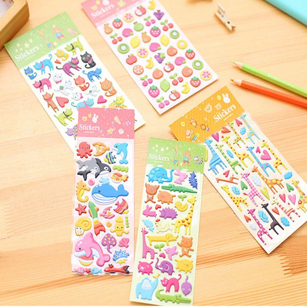 Heran1per2 /2 /3 /5Lembar Hewan Buah/Laut Stiker Klasik DIY Hadiah Mainan Tahan Air Kartun Hadiah
